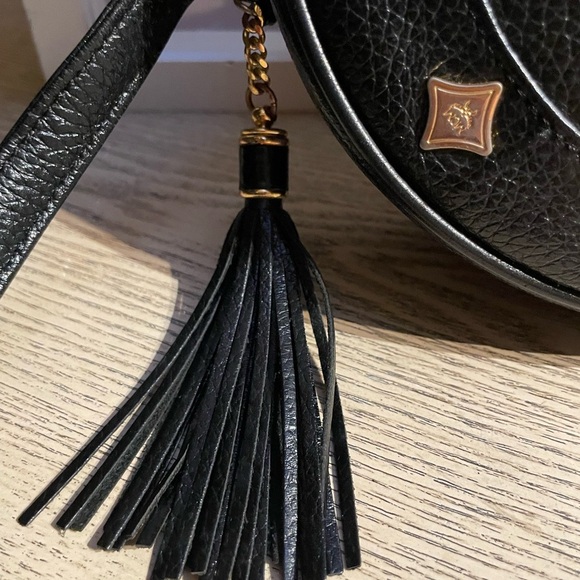 MCM Black Round Crossbody Bag with Gold Details Rare 8x8” purse handbag luxury - Picture 6 of 6